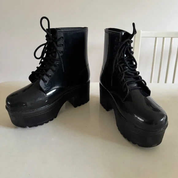 Jeffrey Campbell black ankle platform rain boots Goth rainboots s 7 womens shoes - Picture 3 of 11